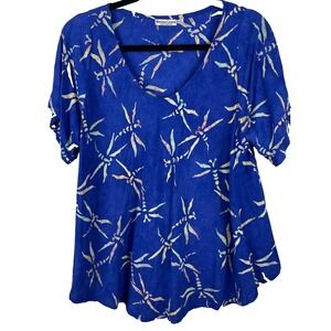 Mission‎ Canyon Tunic Top One Size Blue Dragon Fly  Artsy Beachy Flowy Blouse